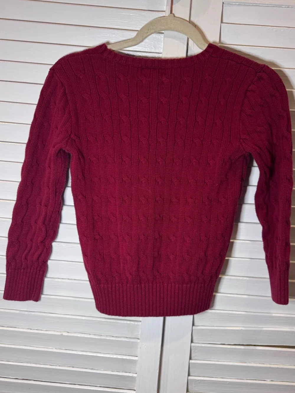 Polo Ralph Lauren Boy’s Cable Knit Sweater Red Cotton Size 7 Pony Logo